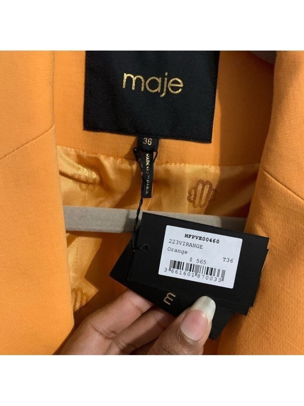 Maje Vibrant Orange Women's Blazer - Picture 11 of 11